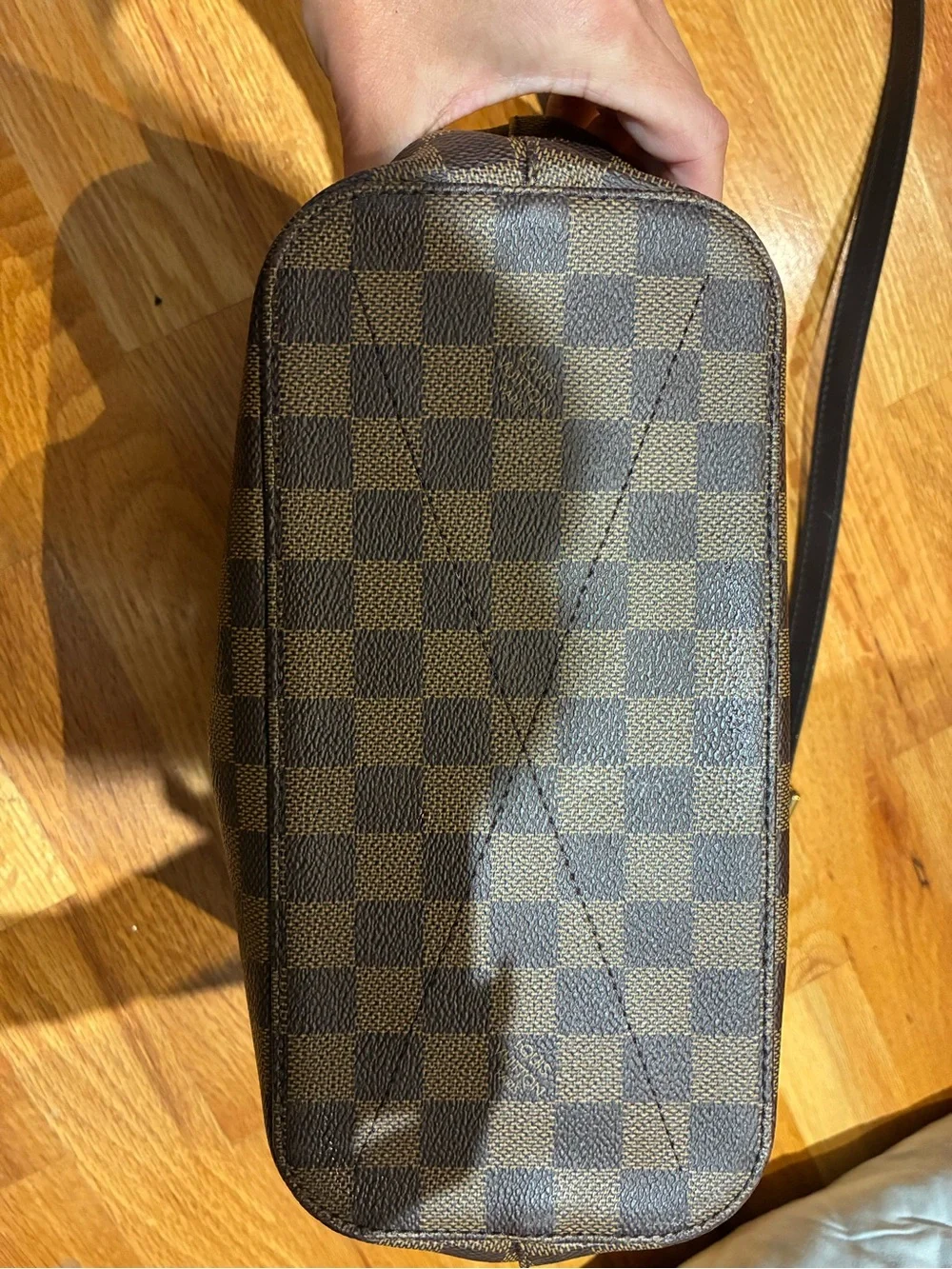 Louis Vuitton Brown Damier Ebene Shoulder Bag with Gold Hardware